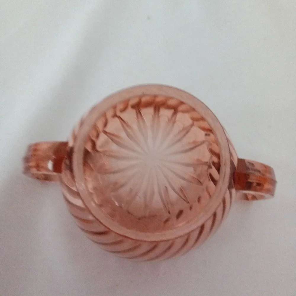 Vintage Pink Depression Glass Swirl Pattern Double Handled Sugar Bowl 4.5 Inch